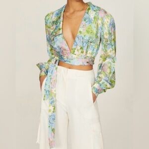 Ronny Kobo Demna Floral Crop Wrap Top Large